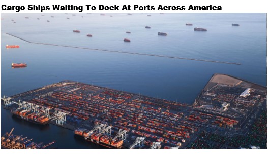 cargo ships waiting to dock