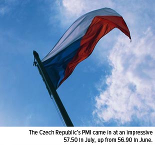 the Czech Republic's PMI came in at an impressive 57.50 in July up from 56.90 in June